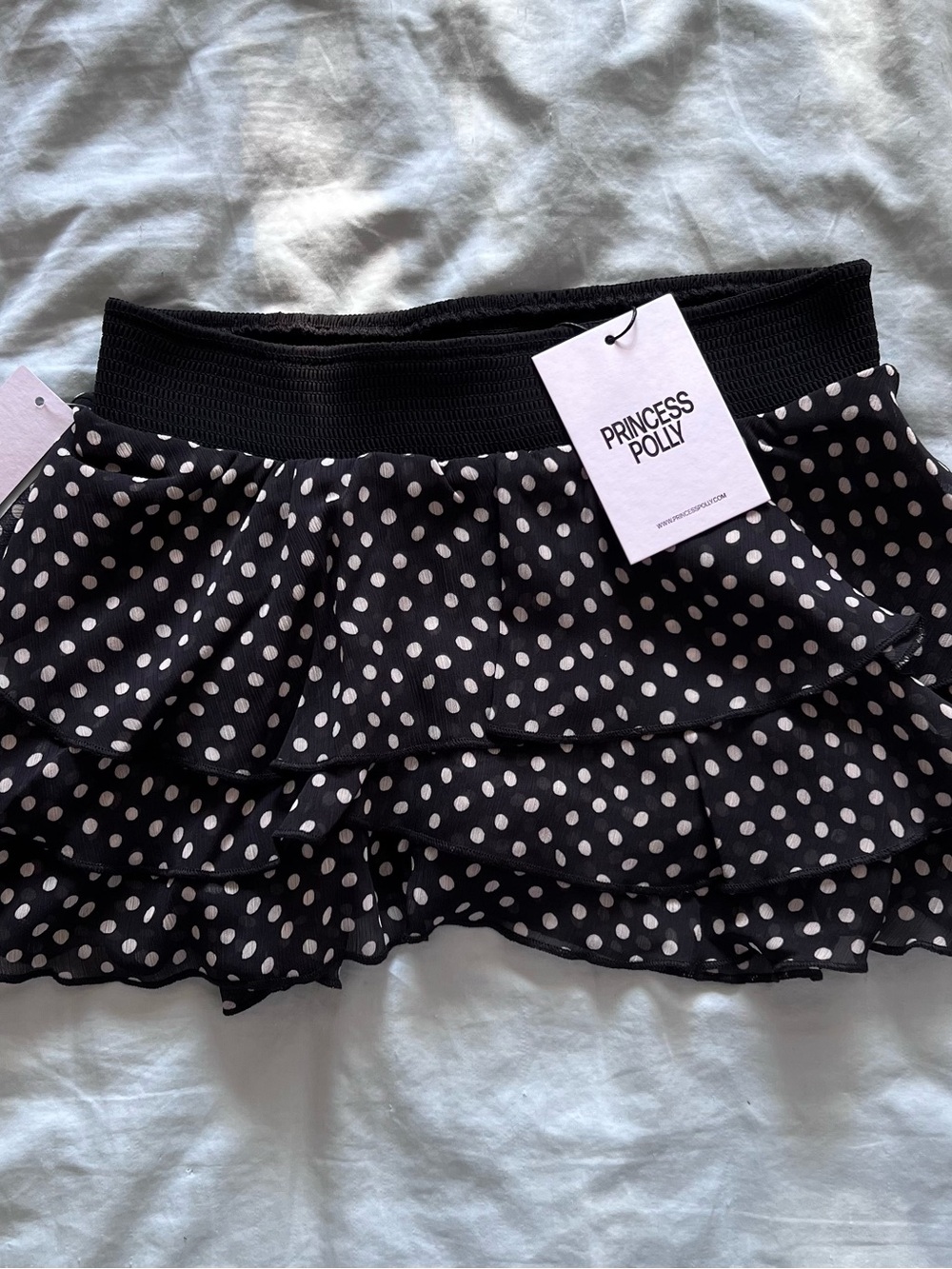 Princess Polly Black and White Polka Dot Layered Tiered Ruffle Mini Skirt